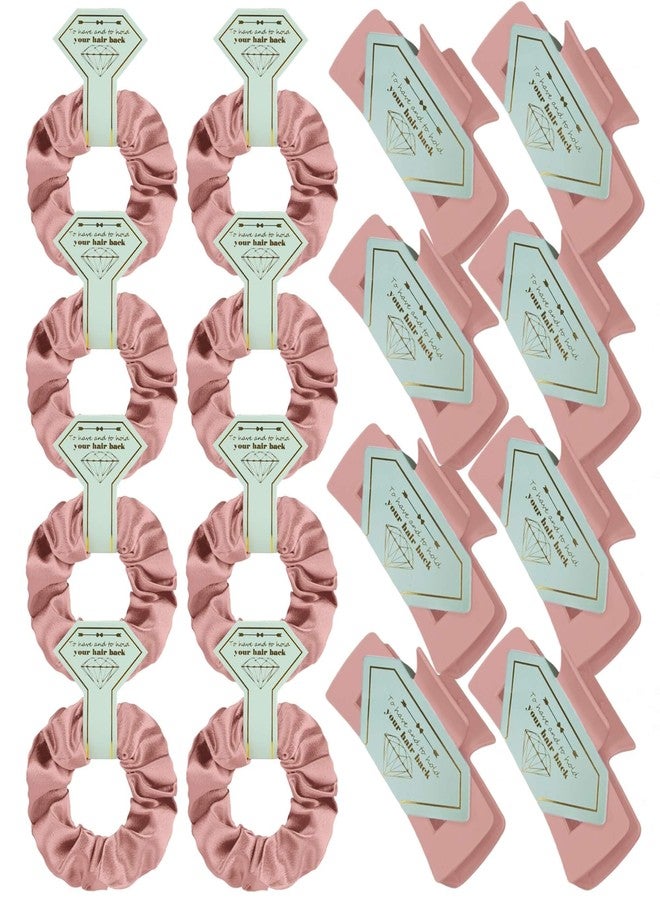 Featch Bridesmaid Proposal Gifts 8pcs Hair Claw Clips & 8pcs Satin Hair Ties Scrunchies Bachelorette Party Bridal Shower Present Good ideas Gift for Wedding Party Favors Dusty Rose - Image 1